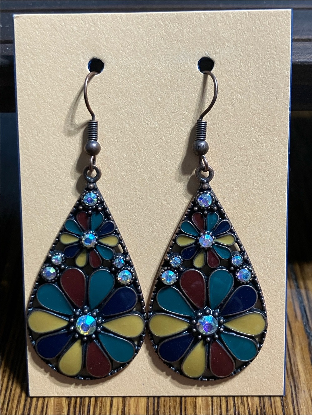 Multicolor Teardrop Flower Earrings - Picture 2 of 2